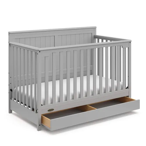 Graco Hadley Cuna convertible 5 en 1 con cajón (Gris Guijarro) – Certificado GREENGUARD Gold, Combo de cuna con cajón, Cajón de almacenamiento de