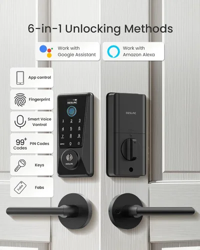 Miniatura 4 de DESLOC D110 Plus Cerradura inteligente incorporada con Wi-Fi con 2 manijas de palanca, juego de cerradura de puerta de entrada sin llave con huellas