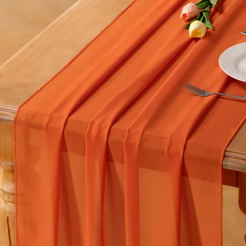 Miniatura 20 de Socomi Camino de mesa de gasa beige para verano, bohemio, rústico, de 10 pies, 29 x 120 pulgadas, decoración de camino de mesa de boda, decoración
