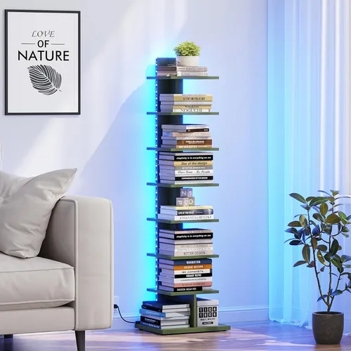 Miniatura 17 de TUTOTAK - Estantería estrecha, estantería de 8 niveles, estante de libros con espacio para la columna para espacios pequeños, estante de esquina