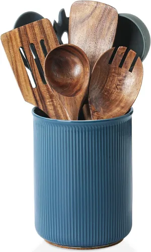 Miniatura 17 de LoeJan Soporte para Utensilios de 3 Compartimentos, Recipiente para Utensilios Extra Grande, Organizador de Utensilios de Cerámica Estable, Juego