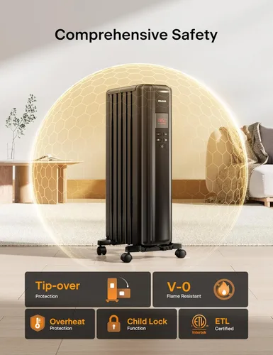 Miniatura 7 de PELONIS Calentador de Radiador Lleno de Aceite para Uso en Interiores Habitación Grande con Control Remoto, Calentador de Espacio Eléctrico
