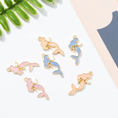 Miniatura 4 de SEWACC Pulsera de dijes de sirena, 50 piezas de dijes de sirena, chapados en oro, dijes de animales marinos, cuentas para bricolaje, aretes