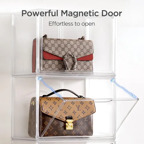 Miniatura 15 de HBlife Paquete de 3 organizadores de almacenamiento de bolsos para armario, caja de exhibición mediana transparente apilable con puerta magnética