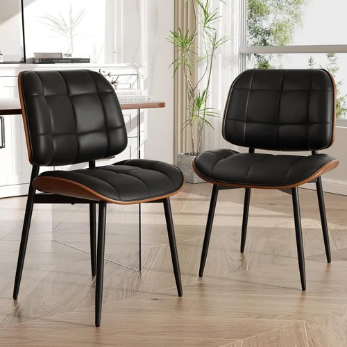 Miniatura 43 de Silla de comedor, moderna de mediados de siglo con cojín grueso, sillas de cocina tapizadas de piel sintética con respaldo de madera curvada de Beige