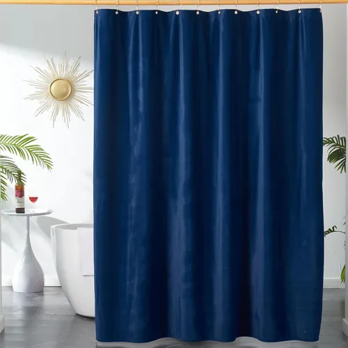 Miniatura 8 de Cortina de ducha HYAWGE de tela de terciopelo negro 260 GSM, cortina de ducha de lujo resistente, con ganchos, espesada, lavable, impermeable