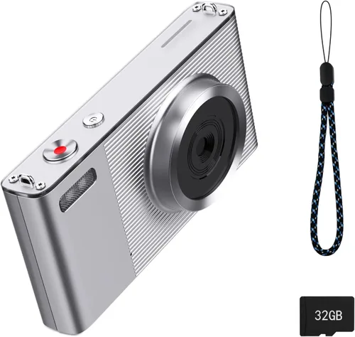 Cámara digital, cámara para niños, UHD 4K 72MP apuntar y disparar cámaras digitales con tarjeta de memoria de 32 GB y zoom digital de 16X,
