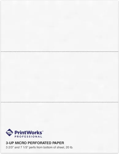 PrintWorks Papel perforado profesional de 3 partes de 8.5 x 11 pulgadas, perfecto para W-2, 1099 y uso llamativo, fabricado en los Estados Unidos,