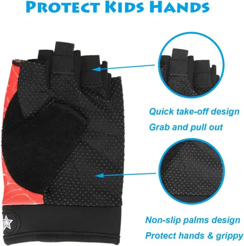 Miniatura 3 de Guantes de bicicleta sin dedos para niños, guantes deportivos de superhéroe de araña para niños, barras de mono, guantes de escalada, ciclismo, pesca