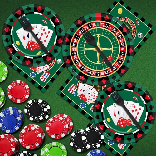 Miniatura 5 de Juego vajilla 96 piezas para fiesta con temática de casino, decoraciones fiesta cumpleaños Las Vegas, platos de papel de postre, servilletas