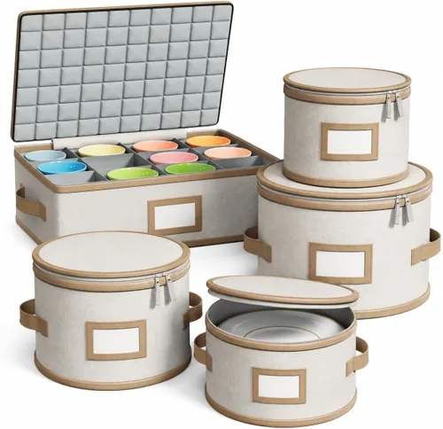 Contenedores de almacenamiento de porcelana de carcasa dura – Juego de 5 piezas para guardar platos de cena, platos de ensalada, tazas, divisores