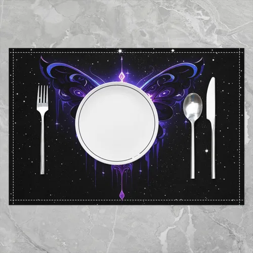 Miniatura 2 de Juego de 4 manteles individuales con diseño de mariposas y animales voladores de noche de ensueño de 12 x 18 pulgadas para mesa de cocina, tapetes