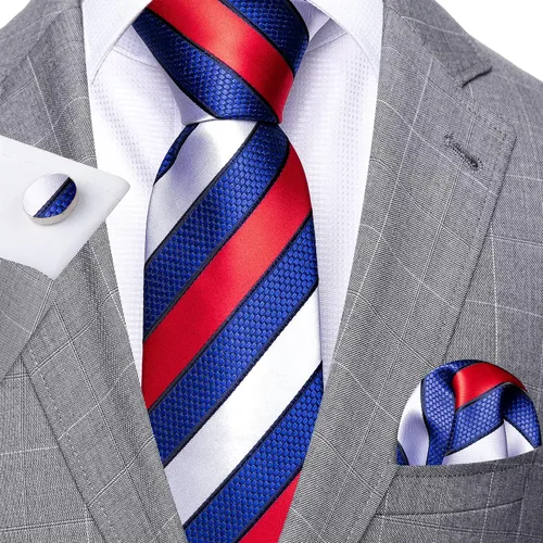 Miniatura 281 de Barry.Wang Juego de corbatas para hombre, corbata de seda a rayas, tejido a cuadros, gemelos formales, negocios, boda
