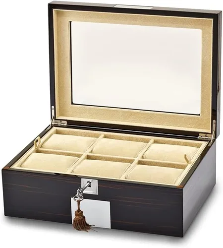 Miniatura 2 de Diamond2Deal Bandeja elevadora para reloj de chapa de ébano de alto brillo y joyero, Blanco