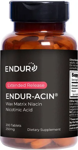 ENDUR-ACINA - Niacina B3 - ER (liberación prolongada) 250 mg (200 ct) | Nicotinic Acid Formula Supporting Healthy Heart & Cholesterol Balance with