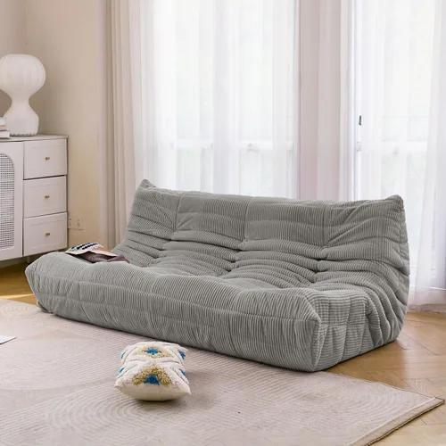 Miniatura 22 de N&V Fireside Sofá de Tres Plazas, Piso de Tamaño Individual Sin Brazos de Mediados de Siglo, Silla de Salón de Piso de Pana Premium Suave, Silla