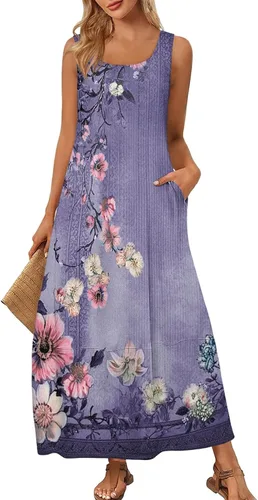 Miniatura 41 de Vestidos de iglesia para mujer 2025, casual, holgado, sin mangas, largo, fluido, vestido de verano con bolsillos