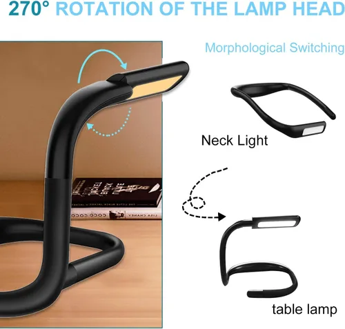 Miniatura 4 de Luz de lectura LED para el cuello, luces de libro para leer en la cama, lámpara de escritorio con brillo ajustable, 3 colores, con brazos flexibles