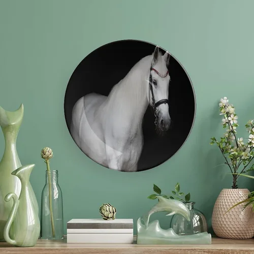 Miniatura 5 de Plato decorativo de 6 pulgadas, plato de porcelana de caballo, caballo blanco sobre fondo negro, placa de exhibición de cerámica para adornos
