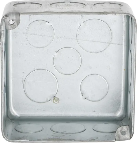 Miniatura 2 de Hubbell-Raco 239 Caja cuadrada de plenum de 4 pulgadas, once knockouts de 1/2 y cinco de 3/4 pulgadas, dibujada, 2-1/8 pulgadas de profundidad, gris