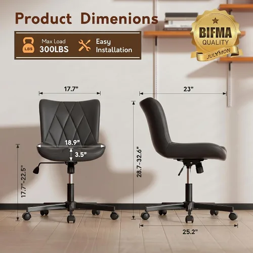 Miniatura 2 de Silla de Escritorio sin Brazos, Silla de Oficina para el Hogar Moderna sin Brazos, Silla de Computadora Ajustable en Altura y con Movimiento, Silla
