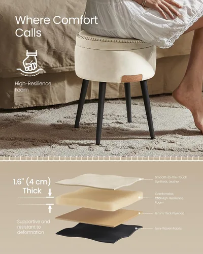 Miniatura 6 de VASAGLE Colección EKHO – Otomana de almacenamiento, taburete para silla de tocador, cuero sintético con costuras, moderno de mediados de siglo