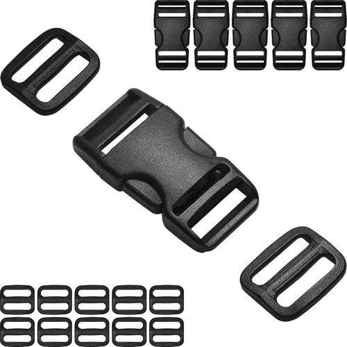 HISUNTEC Hebillas para correas de 3/4": 6 juegos de hebilla de liberación lateral y 12 piezas de deslizadores de triple deslizamiento. Compatible