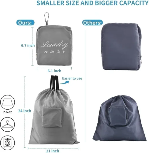 Miniatura 2 de JHX Bolsa de lavandería de viaje, bolsa de ropa sucia con asas y mosquetón de aluminio, bolsa de lavandería plegable para viajes, campamento, 1