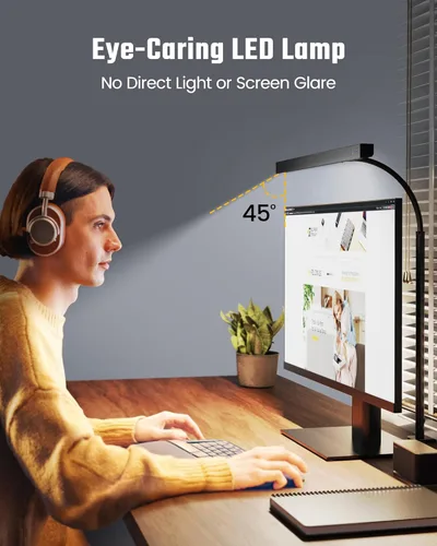 Miniatura 3 de SUPERDANNY Lámpara LED de escritorio con 18 tomas de corriente, protector de sobretensiones con puertos USB, cable de extensión resistente
