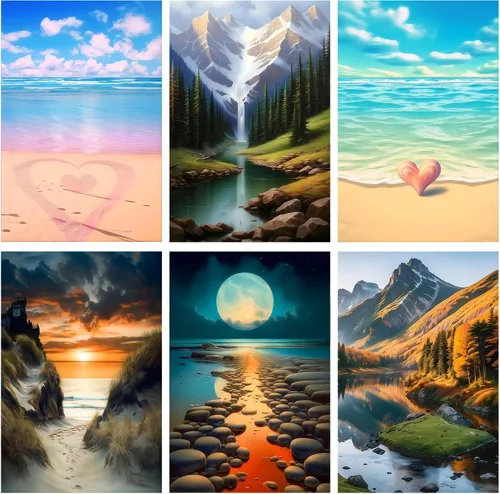 Miniatura 11 de DOTZSO Paquete de 6 pinturas de diamantes 5D para adultos, kit DIY de arte completo de diamantes con arte de cristal y manualidades para AB Moon Lake