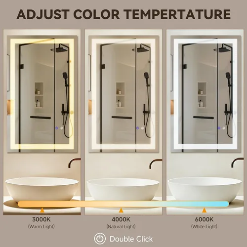 Miniatura 3 de Espejo de baño LED de 16 x 24 pulgadas, espejo retroiluminado con luces para montaje en pared, antivaho, 3 colores, regulable, función de memoria