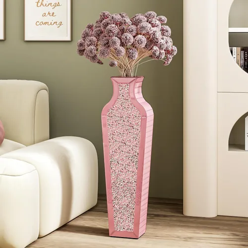 Miniatura 9 de SHYFOY Jarrón de piso de diamante triturado azul, grandes jarrones altos con espejo para piso, modernos jarrones decorativos de vidrio para sala