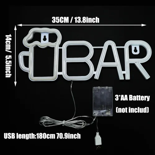 Miniatura 6 de ENUOLI Letrero de Neón de Bar, Luz de Neón de Cerveza LED para Bar, Letrero LED Alimentado por USB/Batería para Cueva de Hombre, Letrero de Neón