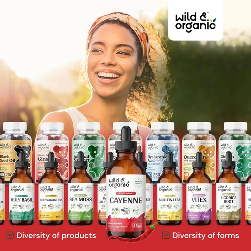 Miniatura 8 de Wild & Organic Gotas de pimienta de cayena - Antioxidante y apoyo digestivo - Suplementos de capsaicina - Tintura líquida de extracto de pimienta