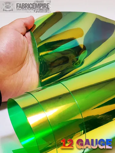 Miniatura 4 de Tela metálica de calibre 12 transparente con holograma de vinilo de plástico de 38 pulgadas de ancho vendido por The Yard (verde)