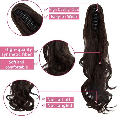 Miniatura 5 de Fut - Extensiones de pelo largo y lacio con broche, cola de caballo para mujer (21 pulgadas)