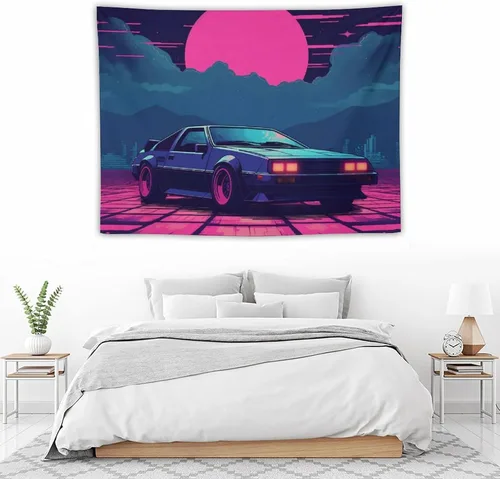 Miniatura 5 de josnmre Retrowave Jdm Classic Car Retro Cyberpunk Tapestry Wall Hanging for Bedroom Aesthetic Art Home Decor Dorm Classroom Living Room Tapestries