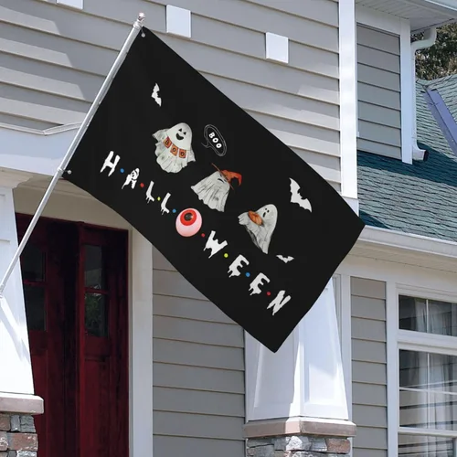 Miniatura 7 de Bandera fantasma boo – Decoración de Halloween para exteriores de 3 x 5 pies para suministros de fiesta en interiores