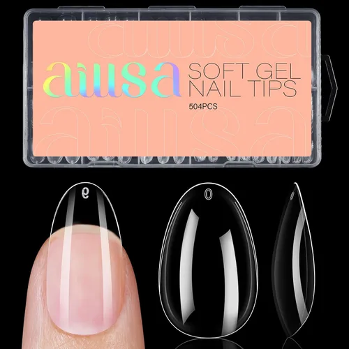 Miniatura 19 de AILLSA Puntas de uñas medianas de almendra, uñas de gel suave transparente, puntas de uñas preformadas de cobertura completa, puntas de uñas