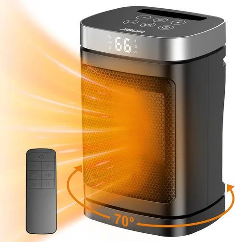Calentador de espacio portátil pequeño para uso en interiores, con función de rotación de 70°, calentador eléctrico JIBUFI PTC de 1500 W,