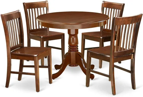 Miniatura 19 de HomeStock Juego de mesa de cocina de 5 piezas para 4 personas, incluye una mesa de comedor rectangular con hojas y 4 sillas Parson de tela de lino