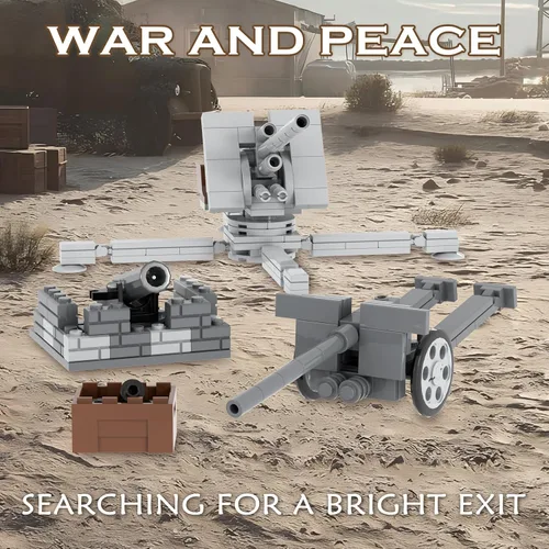 Miniatura 4 de Juego de bloques de construcción de armas de artillería de la Segunda Guerra Mundial (710 unidades). MOC piezas de ladrillos militares