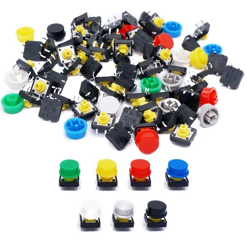 Miniatura 3 de TWTADE 70 unids 4 pin táctil táctil interruptor de botón momentáneo 0.472x0.472x0.287 in con tapa de interruptor multicolor+160PCS táctil momentáneo