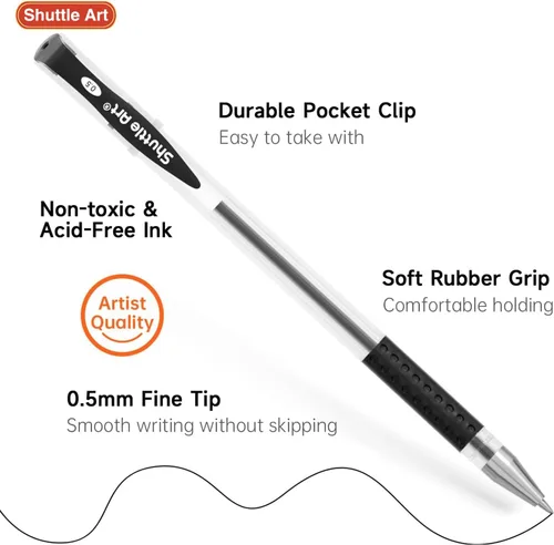 Miniatura 2 de Shuttle Art Bolígrafos de gel negros, paquete de 50 bolígrafos de tinta negra de punta fina a granel, bolígrafos de tinta de gel de 0.020 in