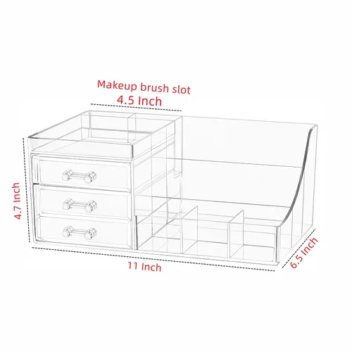 Miniatura 2 de Cq acrylic Paquete de 1 organizador de maquillaje transparente, apilable, 3 cajones, bonitos organizadores de tocador para el clip de pelo, joyas