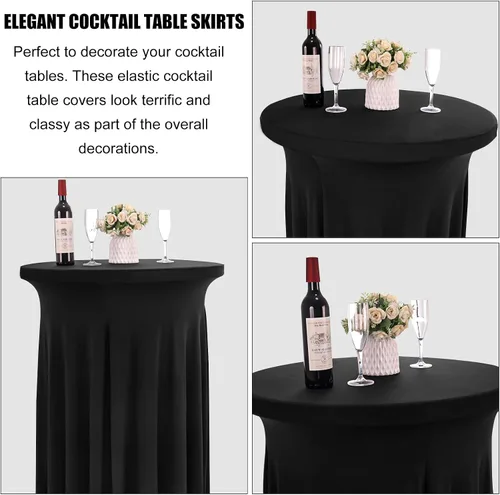 Miniatura 3 de Paquete de 4 faldas redondas de elastano de 32 x 43 pulgadas para mesa de cóctel con cortinas onduladas, mantel de cóctel elástico, mesas altas Negro