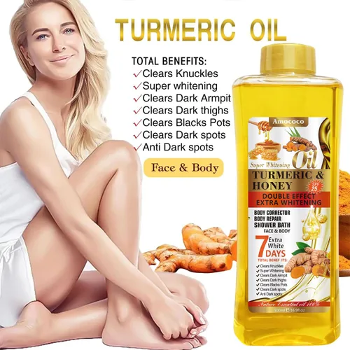Miniatura 7 de Aceite corporal de cúrcuma de 6.8 fl oz para masaje e hidratación diaria, hidratación profunda con vitamina E, colágeno, aceite de cúrcuma para cara