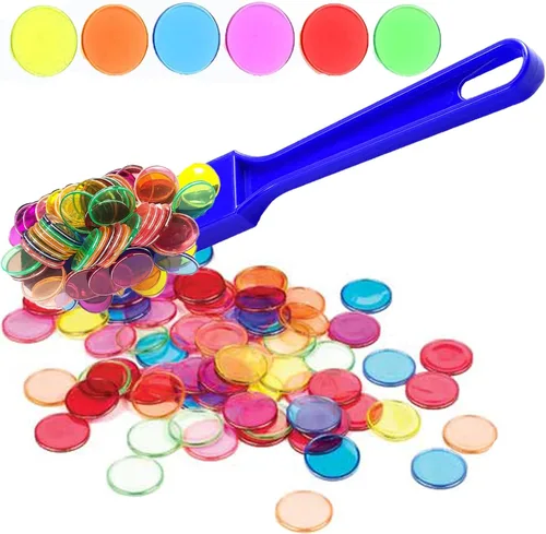 Juego de fichas de bingo, varita magnética y 100 fichas de conteo, marcadores de plástico transparente de 6 colores para juego de aprendizaje