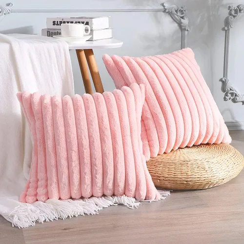 Miniatura 17 de Soleebee Juego de 2 fundas de cojín, terciopelo suave, acogedoras, pelo sintético de conejo, sofá, cama, silla, decorativa para el hogar, 22 x 22