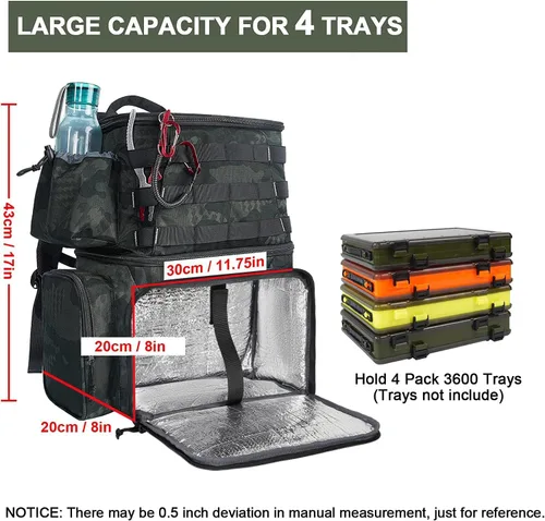 Miniatura 2 de MATEIN Mochila para Pesca, Bolsa de Equipo de Pesca Resistente al Agua con Soportes para Caña de Pescar y Enfriador, Regalos de Equipo para Hombres